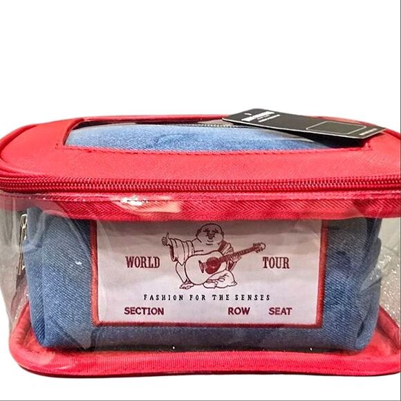 True Religion Transparent & World Tour Denim Logo Toiletry Travel Bags - Picture 2 of 8